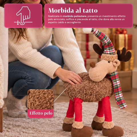 Grand Rennes de Noël en Peluche Douce 63 cm – Décoration de Noël avec Pattes Lestées | 4 Couleurs