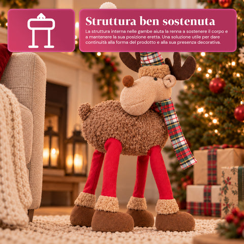Grand Rennes de Noël en Peluche Douce 63 cm – Décoration de Noël avec Pattes Lestées | 4 Couleurs