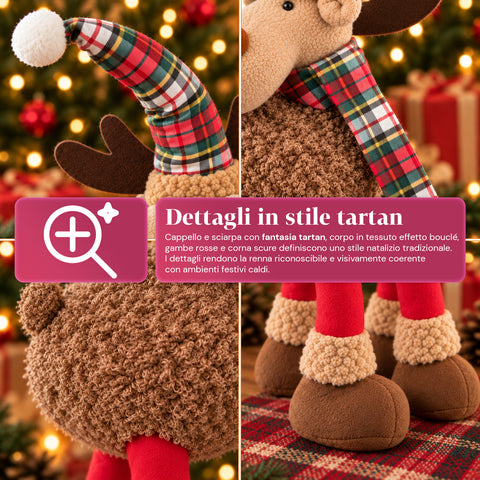 Grand Rennes de Noël en Peluche Douce 63 cm – Décoration de Noël avec Pattes Lestées | 4 Couleurs
