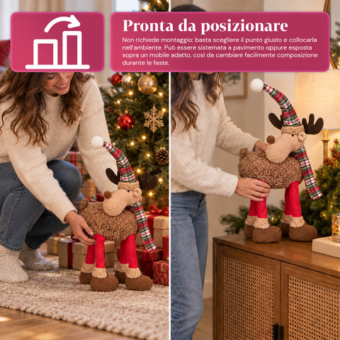 Grand Rennes de Noël en Peluche Douce 63 cm – Décoration de Noël avec Pattes Lestées | 4 Couleurs