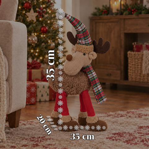 Grand Rennes de Noël en Peluche Douce 63 cm – Décoration de Noël avec Pattes Lestées | 4 Couleurs