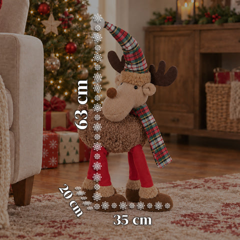 Grande renne de Noël de 63 cm en peluche douce – Décoration de Noël avec pattes lestées | 4 couleurs