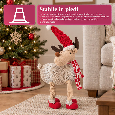 Grande renne de Noël de 63 cm en peluche douce – Décoration de Noël avec pattes lestées | 4 couleurs