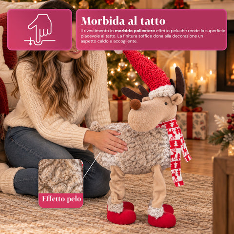 Grande renne de Noël de 63 cm en peluche douce – Décoration de Noël avec pattes lestées | 4 couleurs