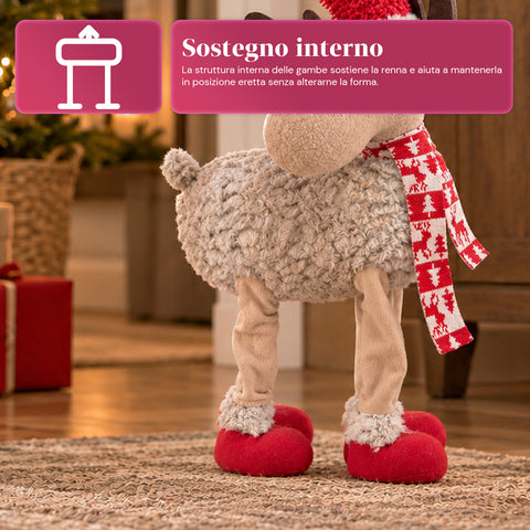 Grande renne de Noël de 63 cm en peluche douce – Décoration de Noël avec pattes lestées | 4 couleurs