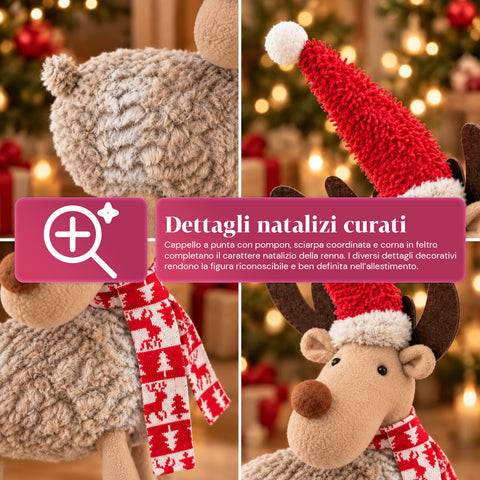 Grande renne de Noël de 63 cm en peluche douce – Décoration de Noël avec pattes lestées | 4 couleurs