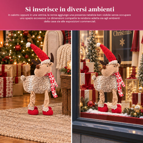 Grande renne de Noël de 63 cm en peluche douce – Décoration de Noël avec pattes lestées | 4 couleurs