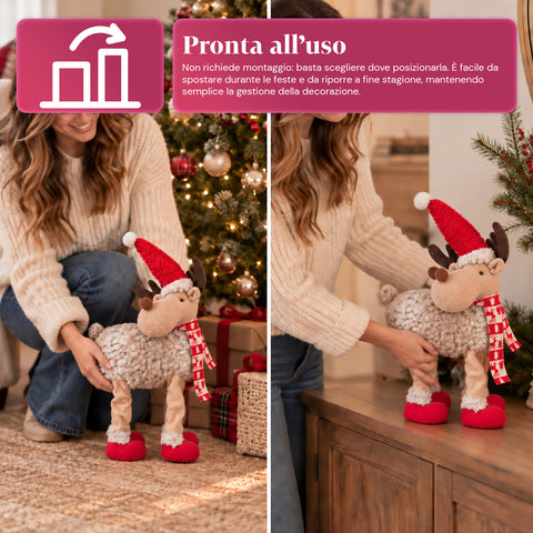 Grande renne de Noël de 63 cm en peluche douce – Décoration de Noël avec pattes lestées | 4 couleurs