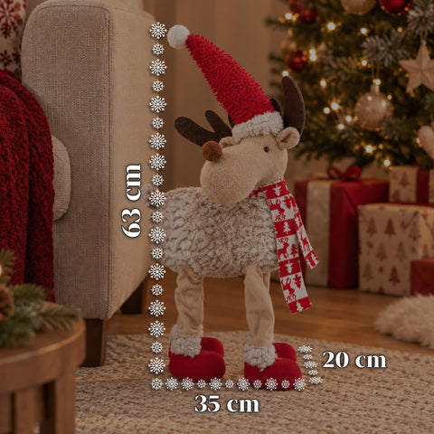 Grande renne de Noël de 63 cm en peluche douce – Décoration de Noël avec pattes lestées | 4 couleurs