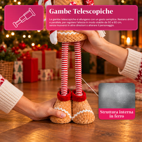 Personnage de Noël en pain d’épices extensible de 50 à 80 cm, décoration de Noël en peluche avec jambes télescopiques, 2 variantes
