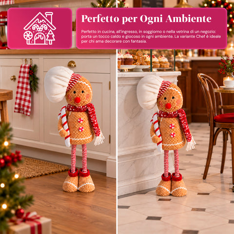 Personnage de Noël en pain d’épices extensible de 50 à 80 cm, décoration de Noël en peluche avec jambes télescopiques, 2 variantes