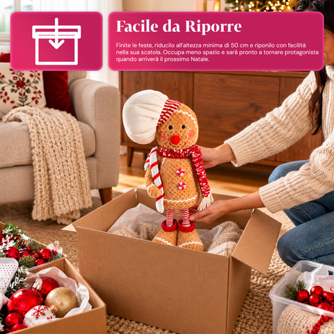 Personnage de Noël en pain d’épices extensible de 50 à 80 cm, décoration de Noël en peluche avec jambes télescopiques, 2 variantes