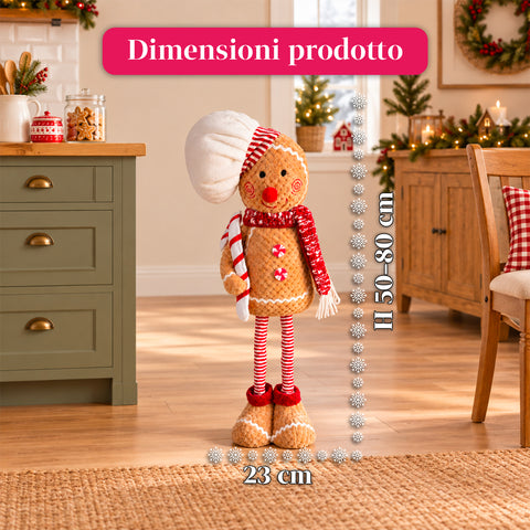 Personnage de Noël en pain d’épices extensible de 50 à 80 cm, décoration de Noël en peluche avec jambes télescopiques, 2 variantes