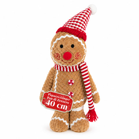 Personnage Ginger en pain d’épices en peluche de 30 et 40 cm – Décoration de Noël avec toque de chef ou bonnet de Noël