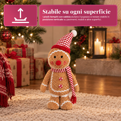 Personnage Ginger en pain d’épices en peluche de 30 et 40 cm – Décoration de Noël avec toque de chef ou bonnet de Noël