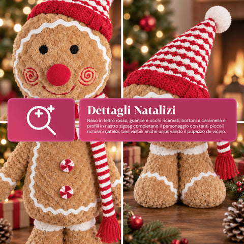 Personnage Ginger en pain d’épices en peluche de 30 et 40 cm – Décoration de Noël avec toque de chef ou bonnet de Noël