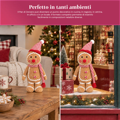 Personnage Ginger en pain d’épices en peluche de 30 et 40 cm – Décoration de Noël avec toque de chef ou bonnet de Noël