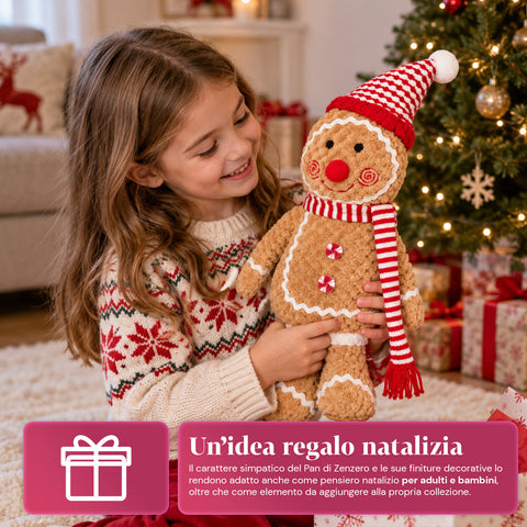 Personnage Ginger en pain d’épices en peluche de 30 et 40 cm – Décoration de Noël avec toque de chef ou bonnet de Noël