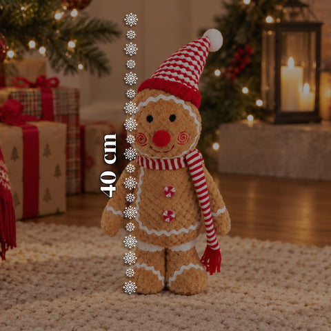 Personnage Ginger en pain d’épices en peluche de 30 et 40 cm – Décoration de Noël avec toque de chef ou bonnet de Noël