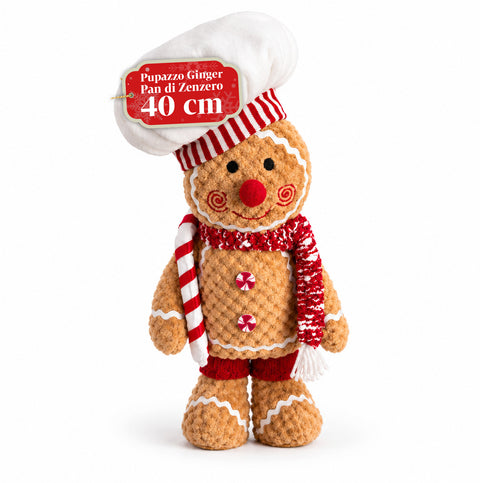 Personnage Ginger en pain d’épices en peluche de 30 et 40 cm – Décoration de Noël avec toque de chef ou bonnet de Noël