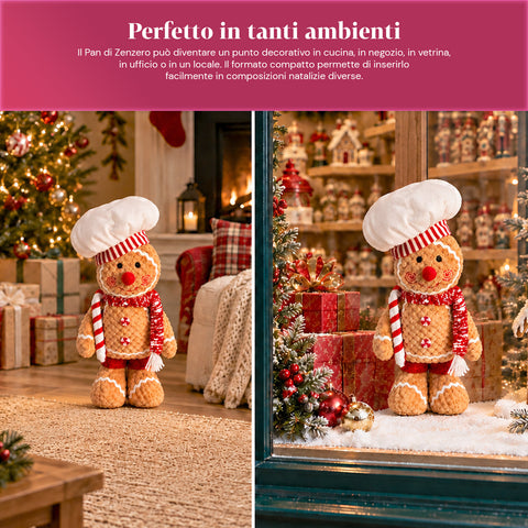 Personnage Ginger en pain d’épices en peluche de 30 et 40 cm – Décoration de Noël avec toque de chef ou bonnet de Noël
