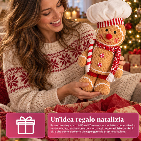 Personnage Ginger en pain d’épices en peluche de 30 et 40 cm – Décoration de Noël avec toque de chef ou bonnet de Noël
