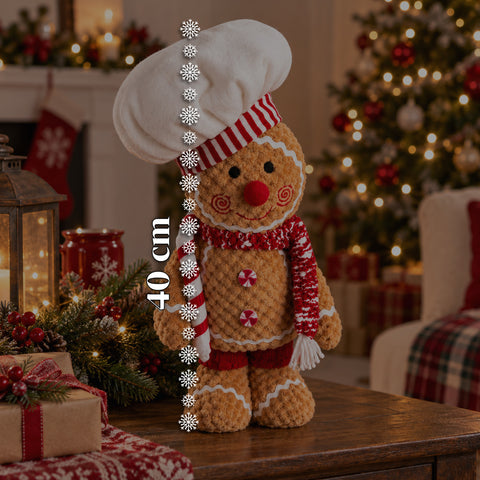 Personnage Ginger en pain d’épices en peluche de 30 et 40 cm – Décoration de Noël avec toque de chef ou bonnet de Noël