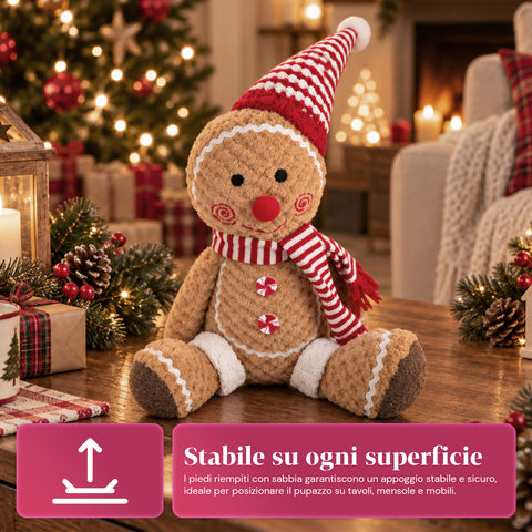 Personnage Ginger en pain d’épices en peluche de 30 et 40 cm – Décoration de Noël avec toque de chef ou bonnet de Noël