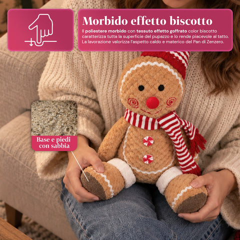 Personnage Ginger en pain d’épices en peluche de 30 et 40 cm – Décoration de Noël avec toque de chef ou bonnet de Noël