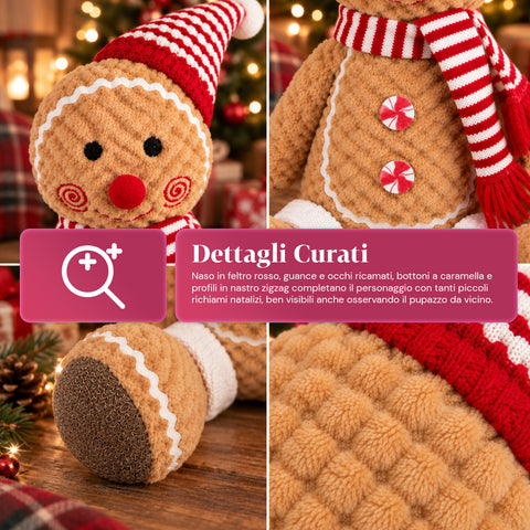 Personnage Ginger en pain d’épices en peluche de 30 et 40 cm – Décoration de Noël avec toque de chef ou bonnet de Noël