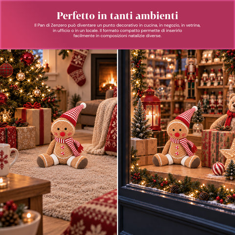 Personnage Ginger en pain d’épices en peluche de 30 et 40 cm – Décoration de Noël avec toque de chef ou bonnet de Noël