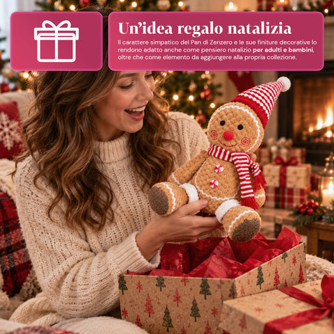 Personnage Ginger en pain d’épices en peluche de 30 et 40 cm – Décoration de Noël avec toque de chef ou bonnet de Noël