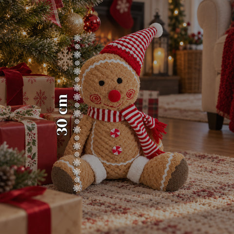 Personnage Ginger en pain d’épices en peluche de 30 et 40 cm – Décoration de Noël avec toque de chef ou bonnet de Noël