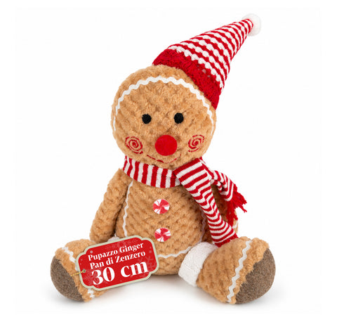 Personnage Ginger en pain d’épices en peluche de 30 et 40 cm – Décoration de Noël avec toque de chef ou bonnet de Noël