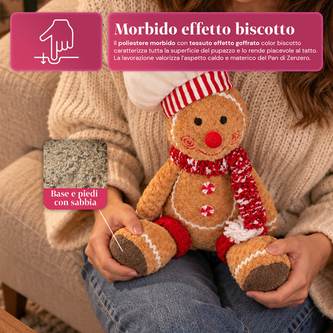 Personnage Ginger en pain d’épices en peluche de 30 et 40 cm – Décoration de Noël avec toque de chef ou bonnet de Noël