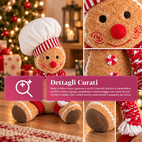 Personnage Ginger en pain d’épices en peluche de 30 et 40 cm – Décoration de Noël avec toque de chef ou bonnet de Noël