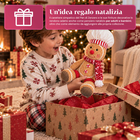 Personnage Ginger en pain d’épices en peluche de 30 et 40 cm – Décoration de Noël avec toque de chef ou bonnet de Noël