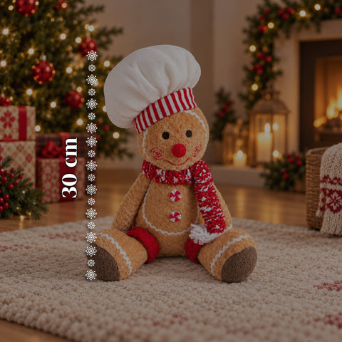 Personnage Ginger en pain d’épices en peluche de 30 et 40 cm – Décoration de Noël avec toque de chef ou bonnet de Noël