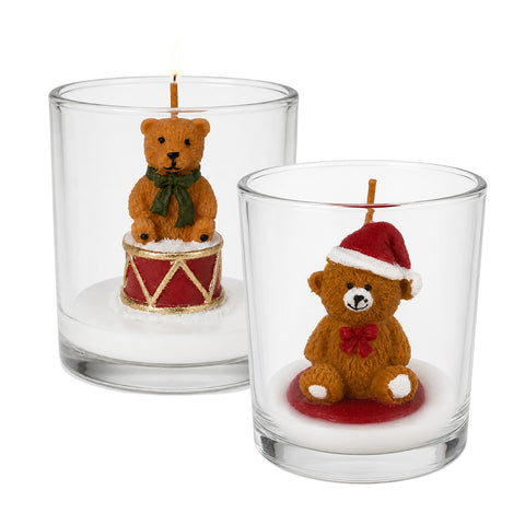 Bougie de Noël dans un verre de 7 cm avec des oursons assortis