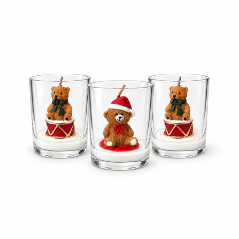 Bougie de Noël dans un verre de 7 cm avec des oursons assortis