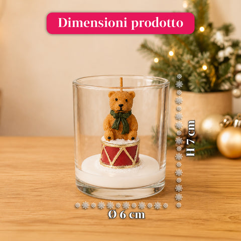 Bougie de Noël dans un verre de 7 cm avec des oursons assortis