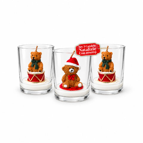 Bougie de Noël dans un verre de 7 cm avec des oursons assortis