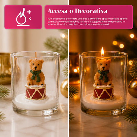 Bougie de Noël dans un verre de 7 cm avec des oursons assortis