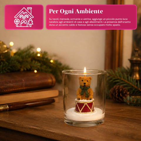 Bougie de Noël dans un verre de 7 cm avec des oursons assortis