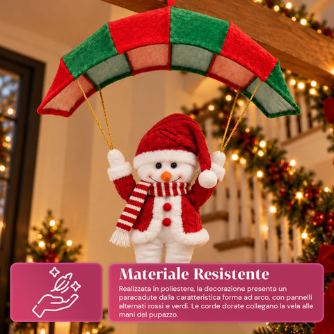 Parachute de Noël à suspendre 80 cm avec personnage de Noël, 4 personnages