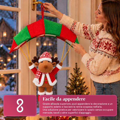 Parachute de Noël à suspendre 80 cm avec personnage de Noël, 4 personnages
