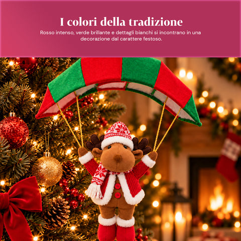 Parachute de Noël à suspendre 80 cm avec personnage de Noël, 4 personnages