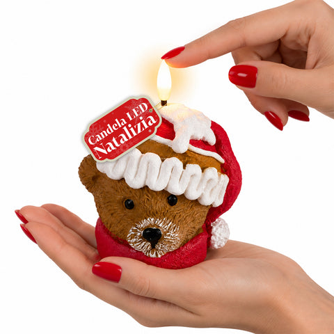 Bougie de Noël LED à Piles en 3 Variantes – Père Noël avec Arbre, Ours et Visage d'Ours, Flamme Effet Réel, Décoration de Noël