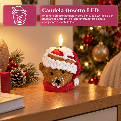 Bougie de Noël LED à Piles en 3 Variantes – Père Noël avec Arbre, Ours et Visage d'Ours, Flamme Effet Réel, Décoration de Noël