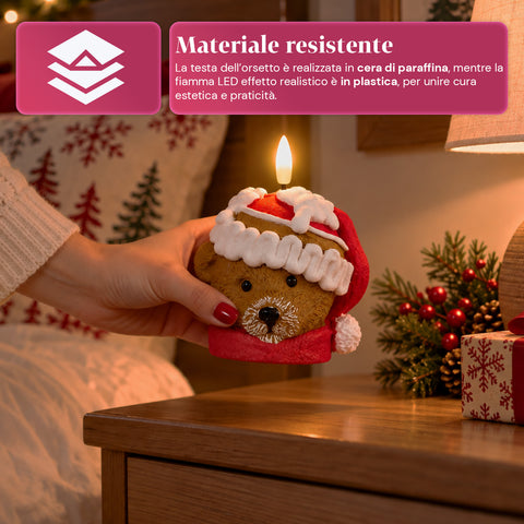 Bougie de Noël LED à Piles en 3 Variantes – Père Noël avec Arbre, Ours et Visage d'Ours, Flamme Effet Réel, Décoration de Noël